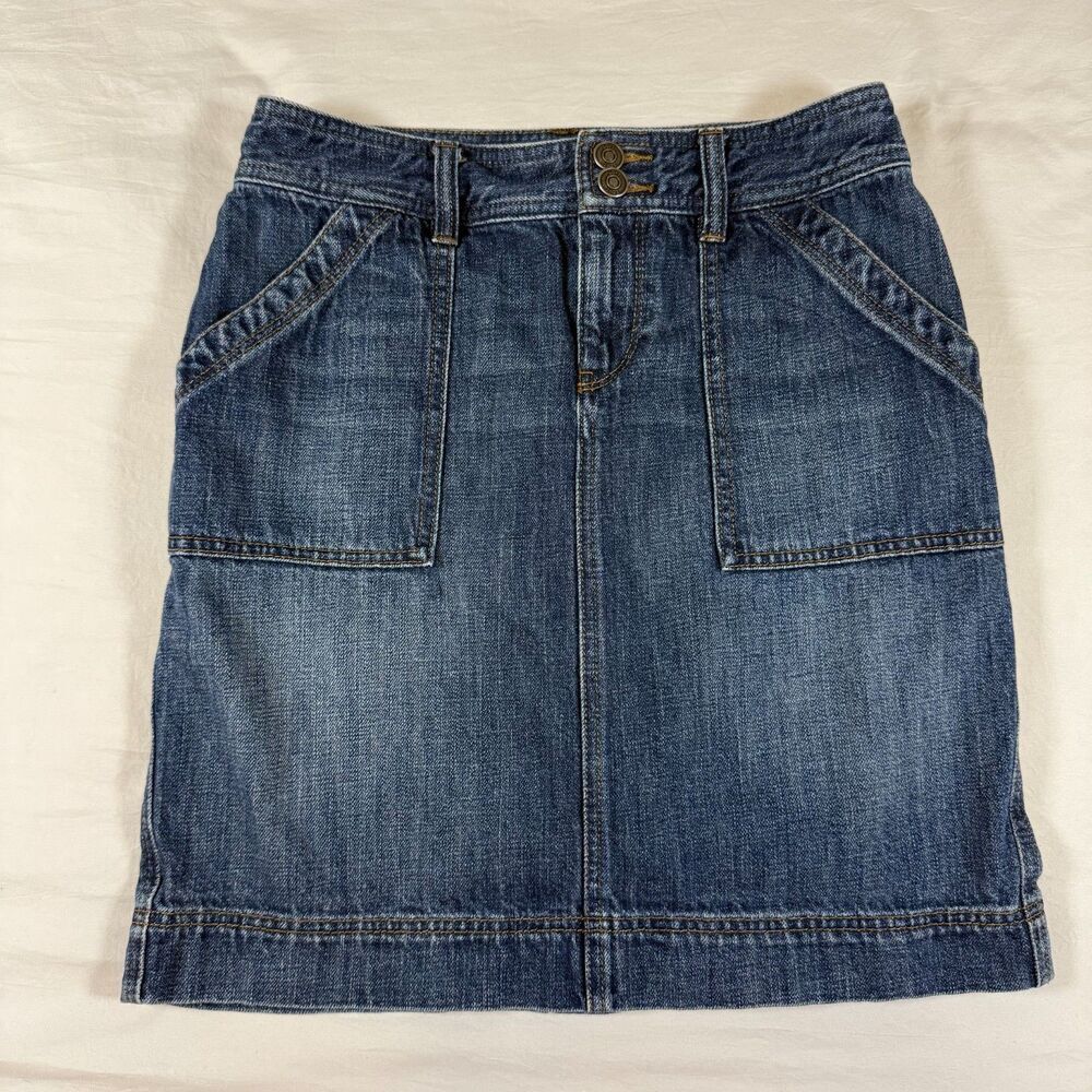 Ann Taylor LOFT Denim Pocket Shift Skirt Women's Size 0 Dark Wash